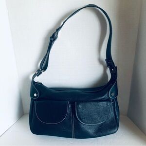 MAXX NY Navy Pebbled Leather Shoulder Bag